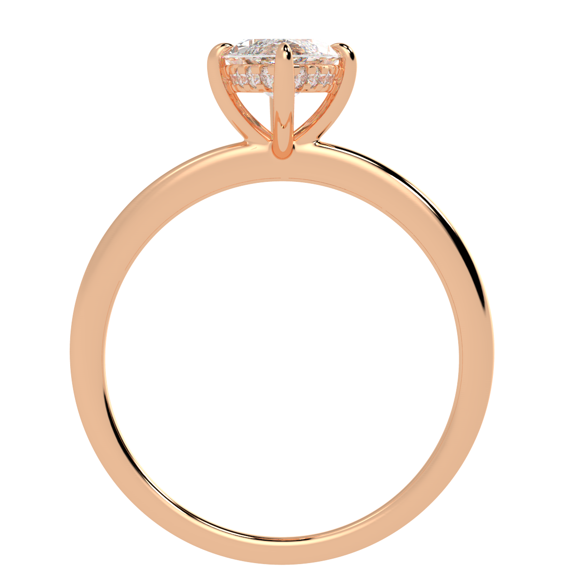 Marquise Cut Hidden Halo Ring in rose gold, flat view