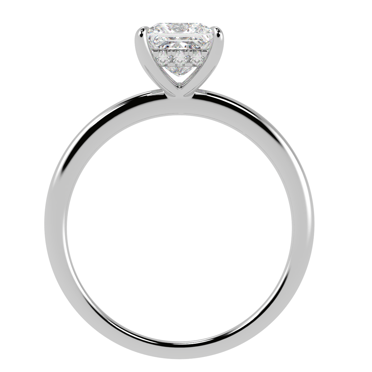 Princess Cut Hidden Halo Ring in white gold or platinum, flat view