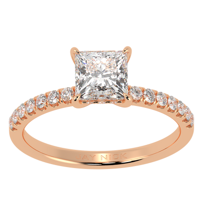 Princess Cut Studded Hidden Halo Ring