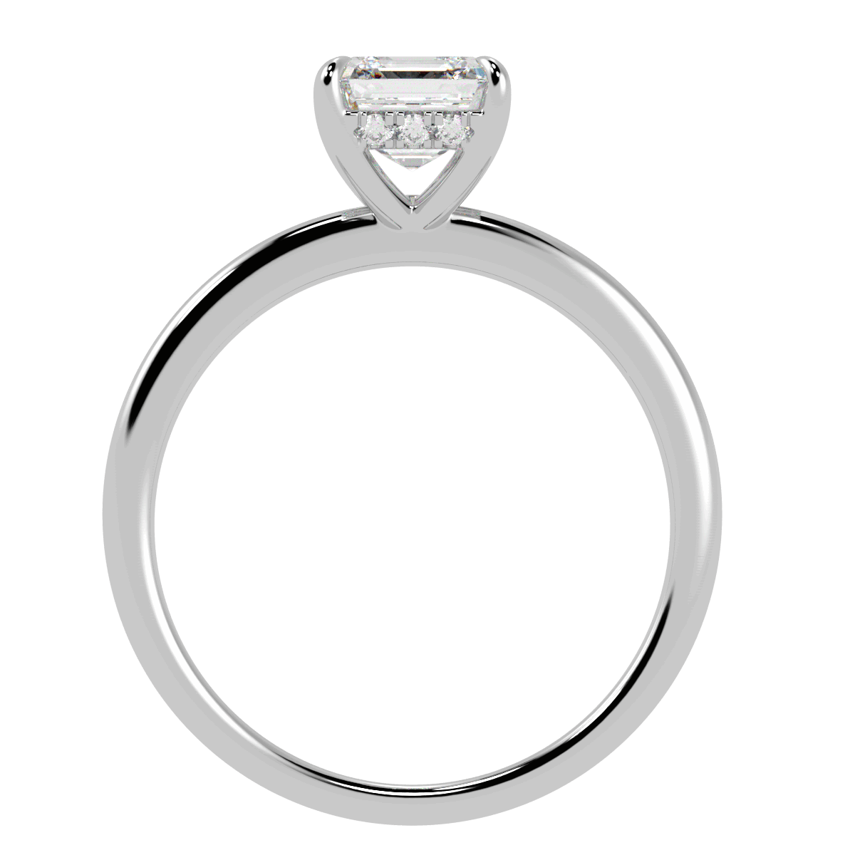 Asscher Cut Hidden Halo Ring in white gold or platinum, flat view