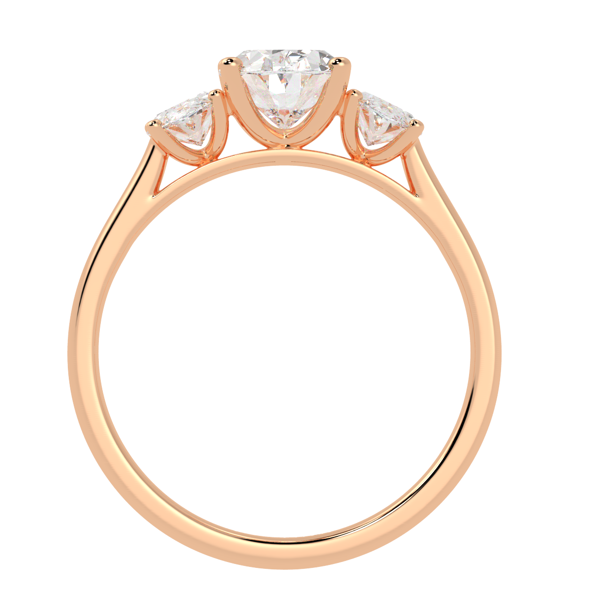 Oval Cut Trilogy Ring in rose gold, flat view