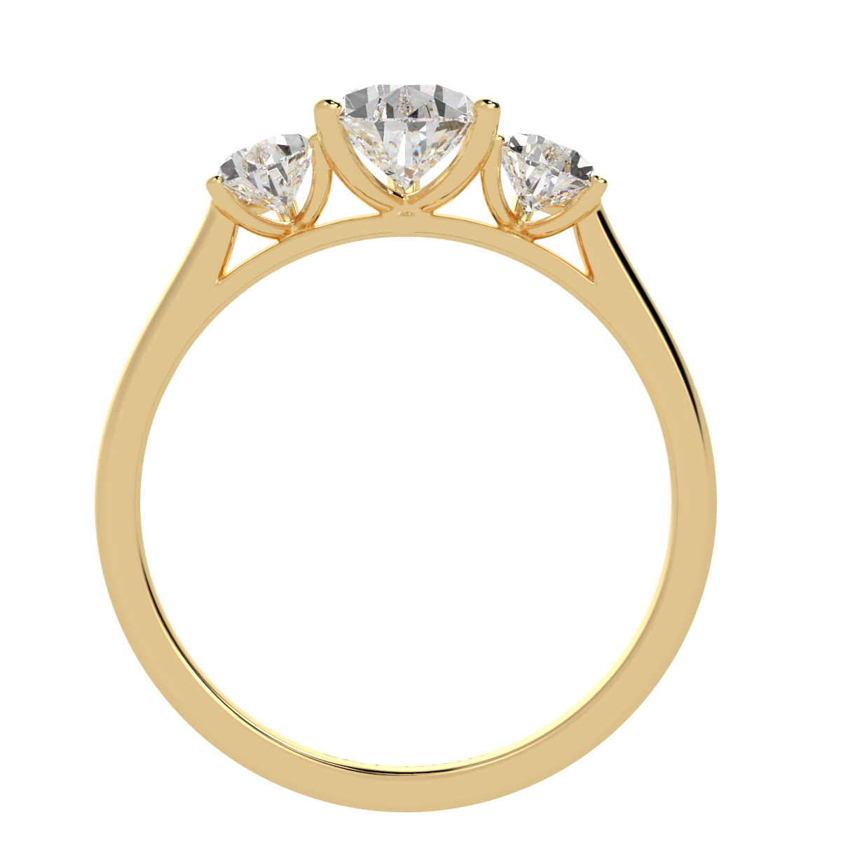 Pear Cut Trilogy Ring in yellow gold, flat view
