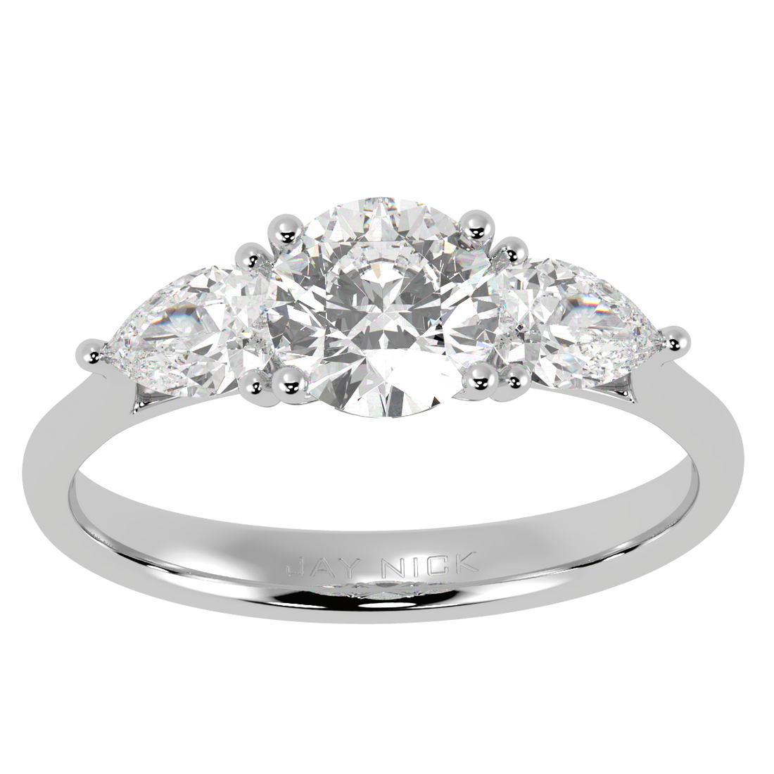 Round & Pear Three Stone Ring