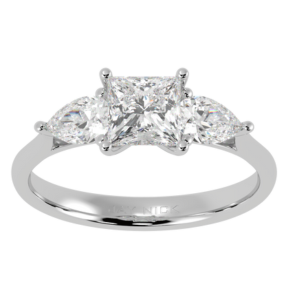 Princess &amp; Pear Three Stone Ring