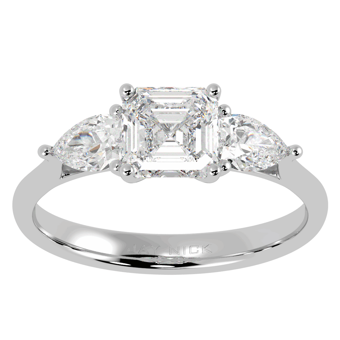Asscher & Pear Three Stone Ring