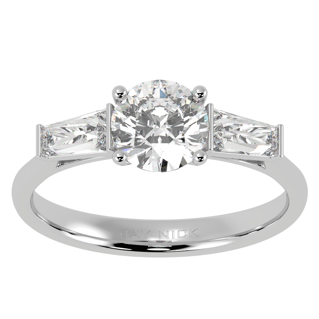 Round & Baguette Three Stone Ring