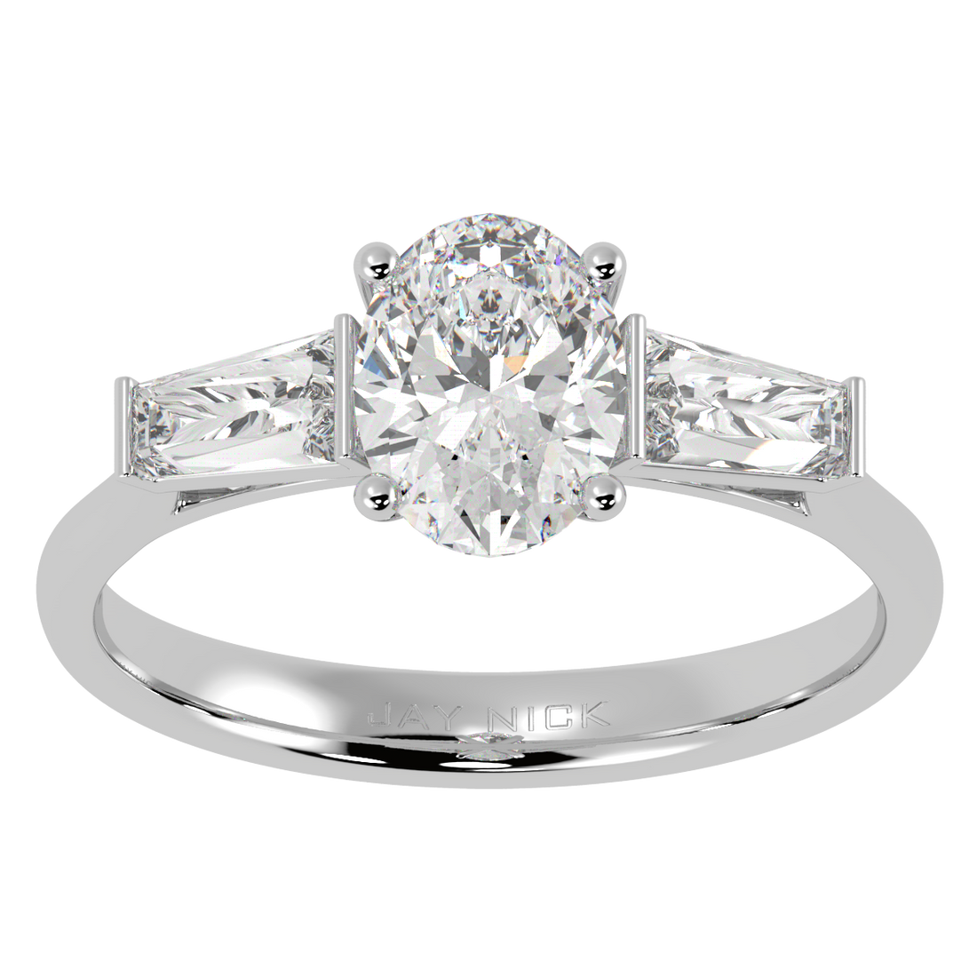 Oval & Baguette Three Stone Ring