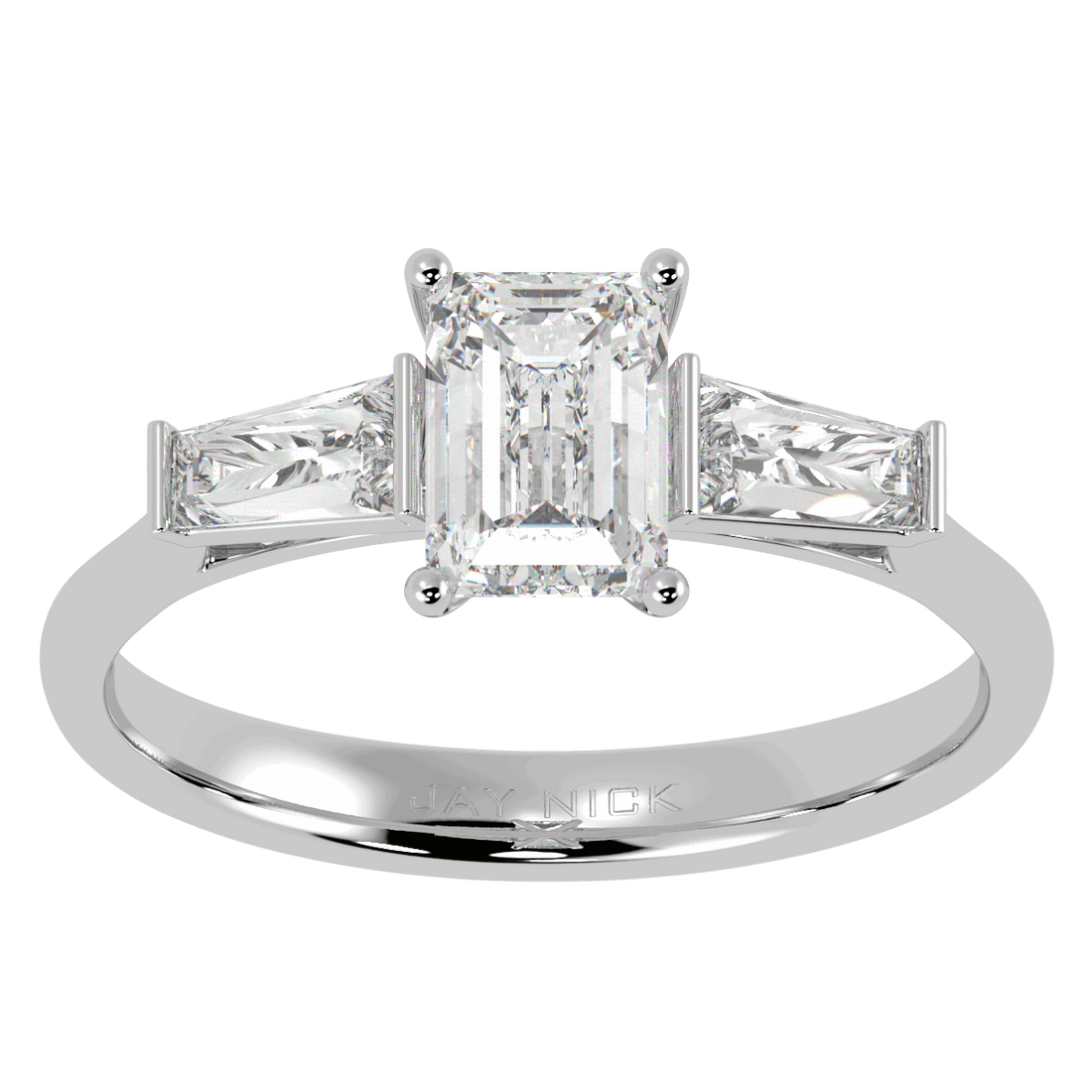 Emerald & Baguette Three Stone Ring