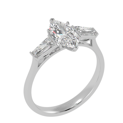 Marquise &amp; Baguette Three Stone Ring