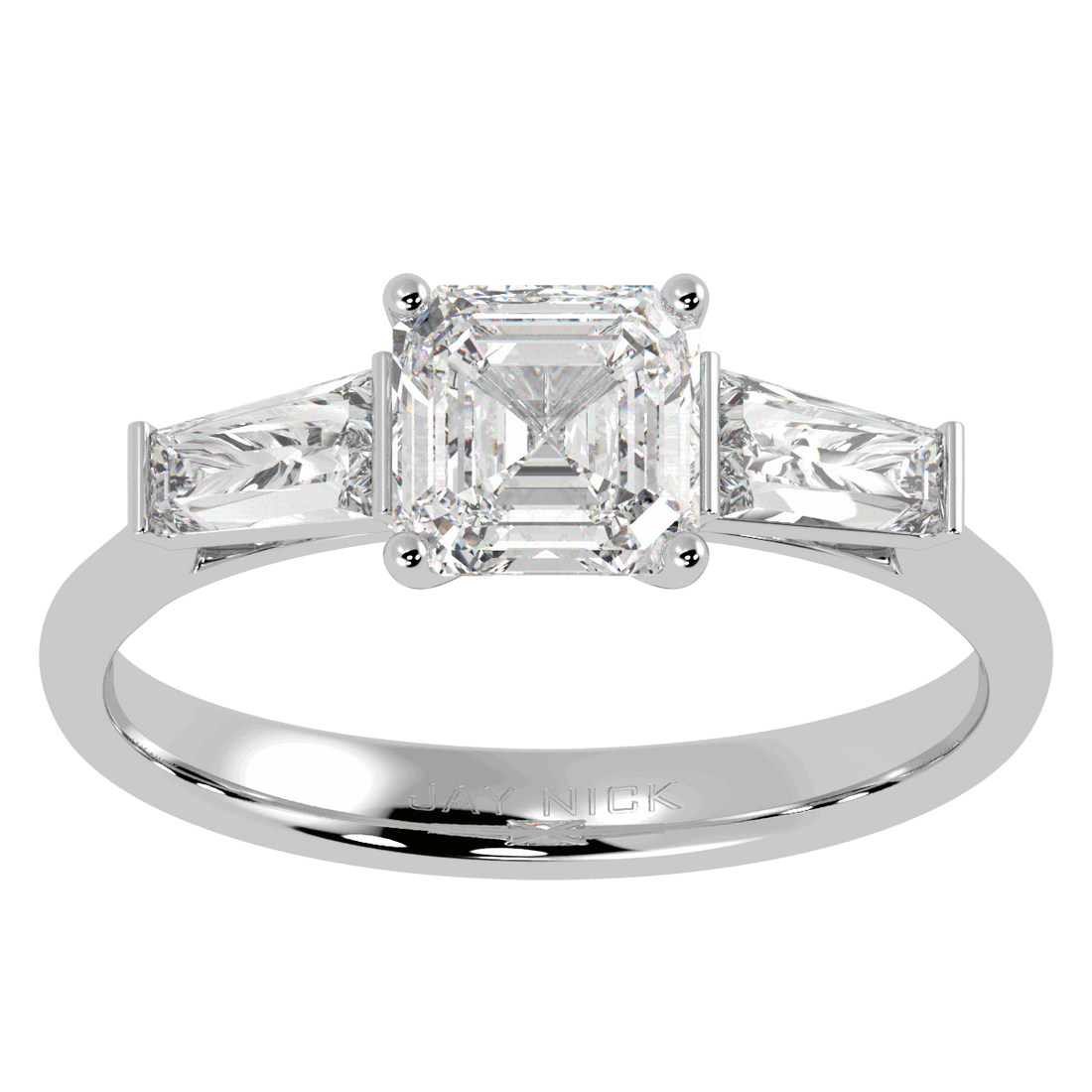 Asscher & Baguette Three Stone Ring