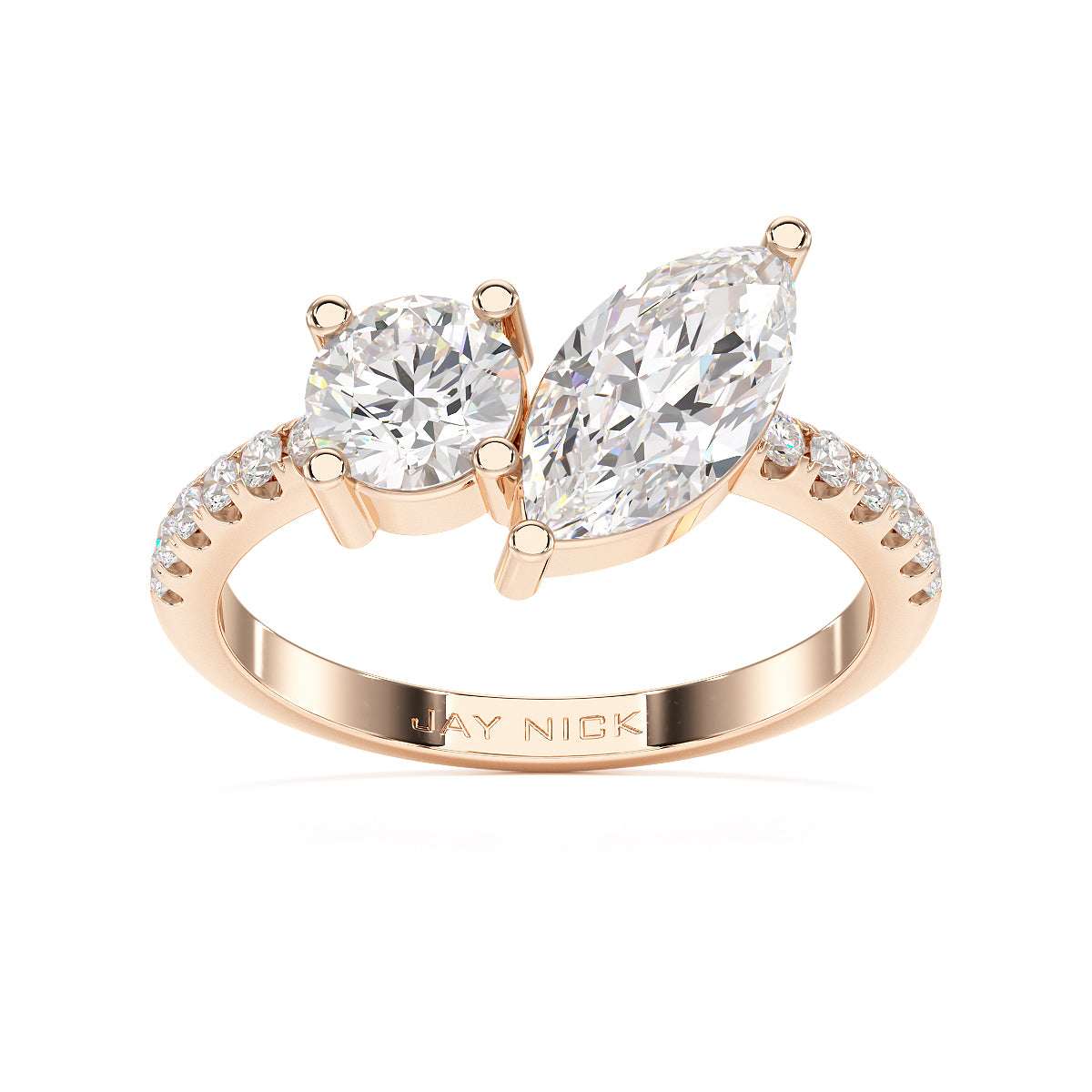 Round &amp; Marquise Studded Shoulder Toi Et Moi Ring