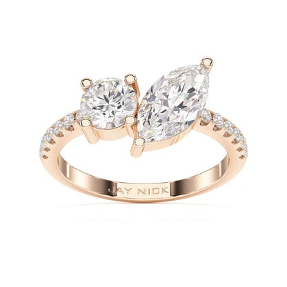Round &amp; Marquise Studded Shoulder Toi Et Moi Ring