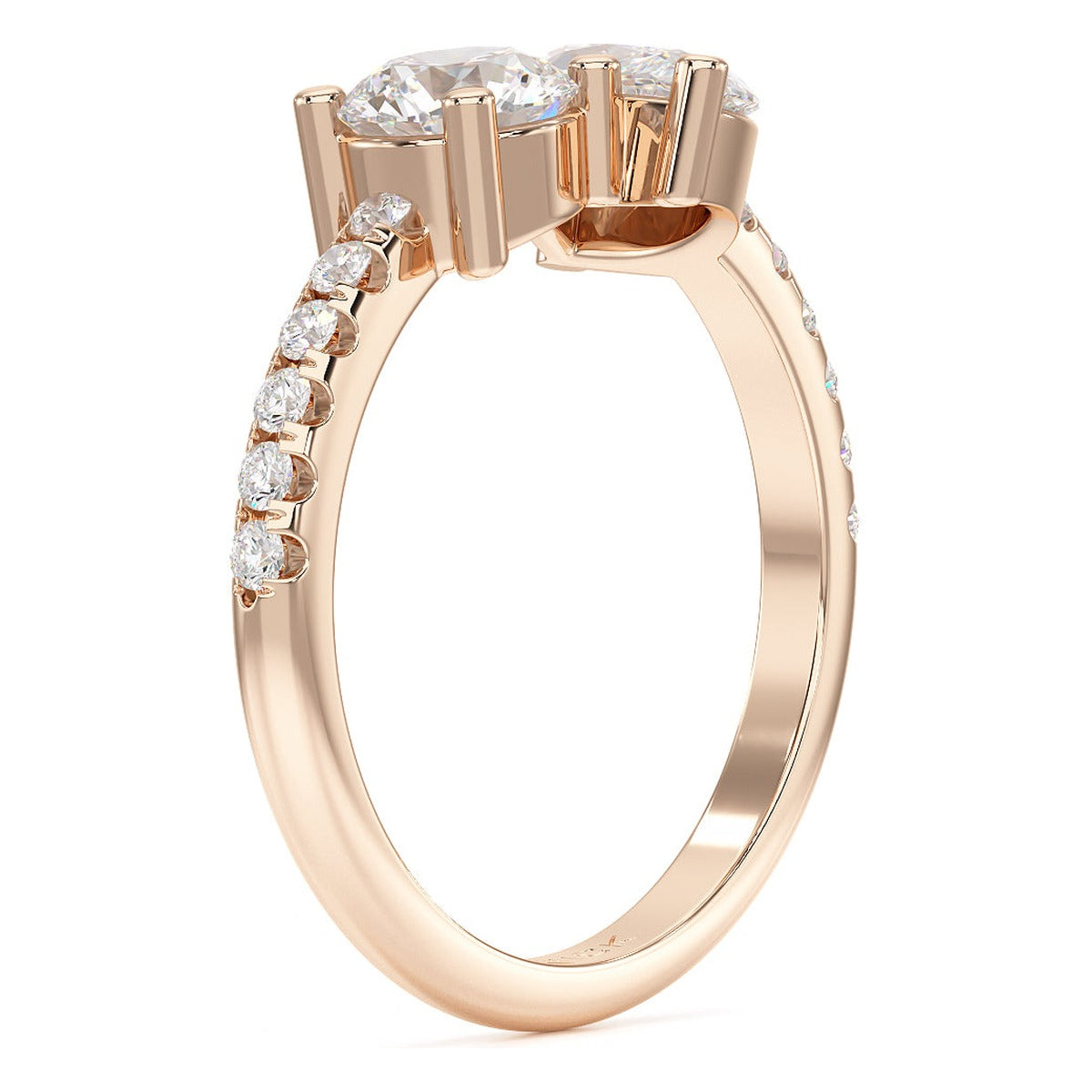 Round &amp; Marquise Studded Shoulder Toi et Moi Ring in rose gold