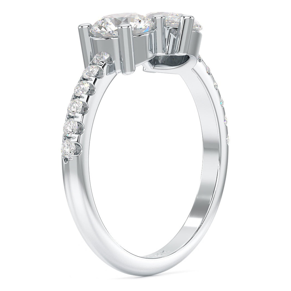 Round &amp; Marquise Studded Shoulder Toi et Moi Ring in white gold or platinum