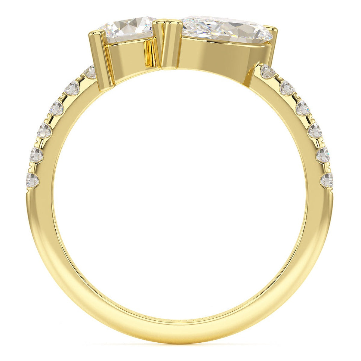 Round &amp; Marquise Studded Shoulder Toi et Moi Ring in yellow gold