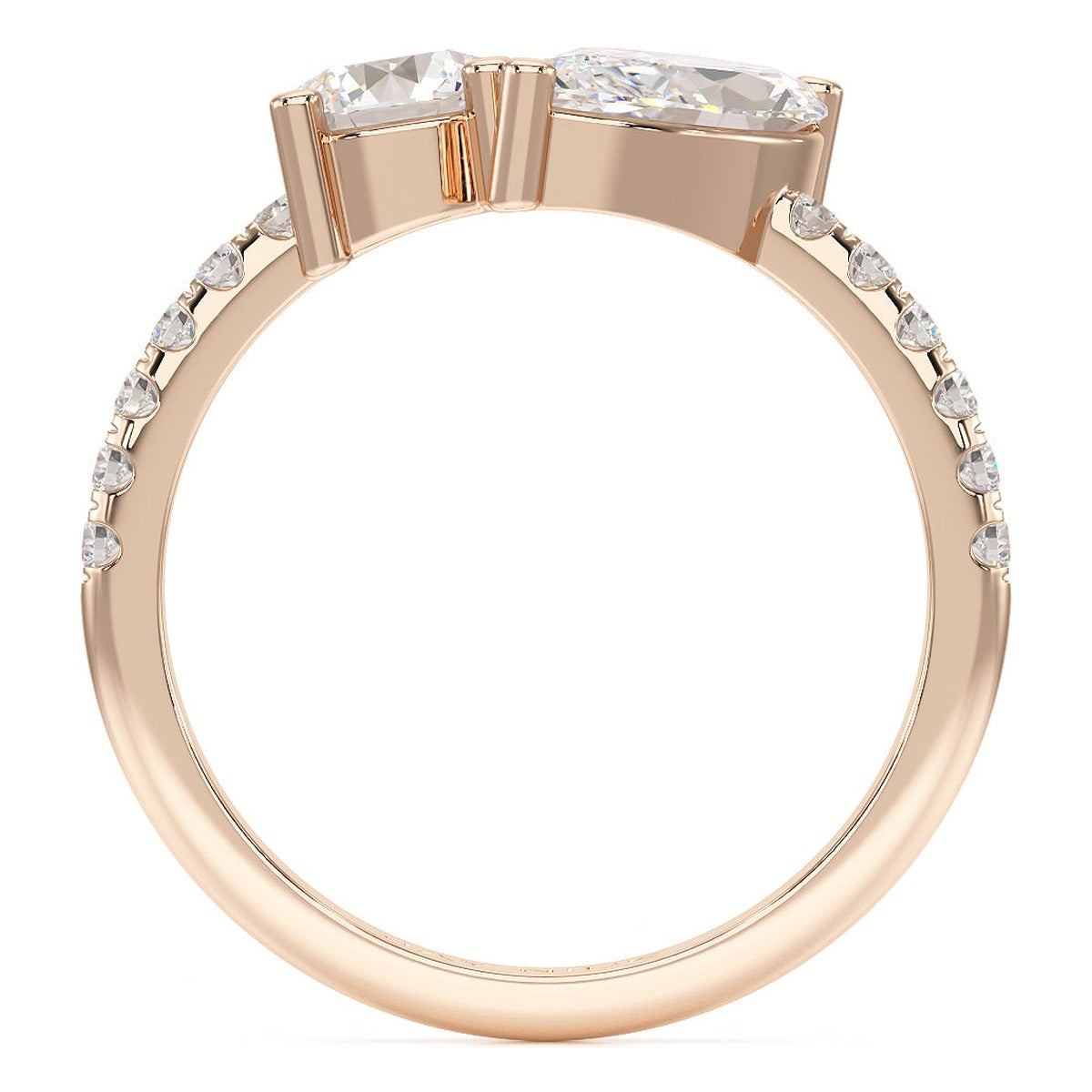 Round &amp; Marquise Studded Shoulder Toi et Moi Ring in rose gold