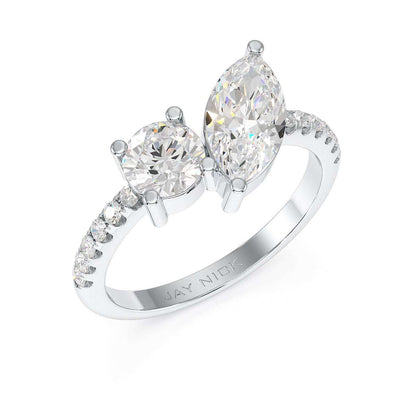 Round &amp; Marquise Studded Shoulder Toi Et Moi Ring