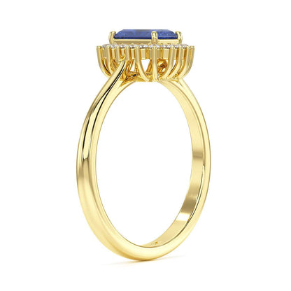 Rectangular Blue Sapphire Sunburst Ring