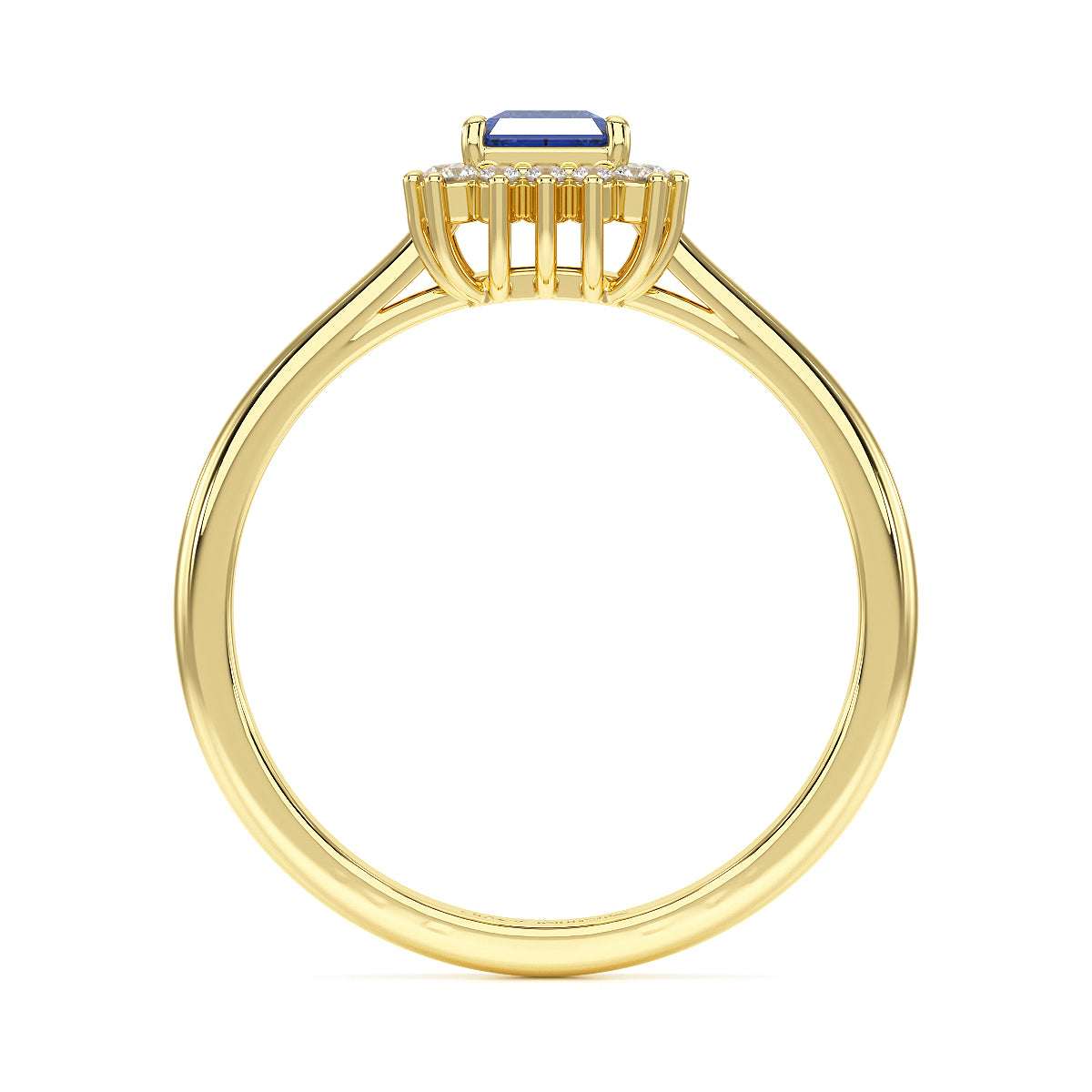 Rectangular Blue Sapphire Sunburst Ring