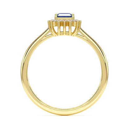 Rectangular Blue Sapphire Sunburst Ring