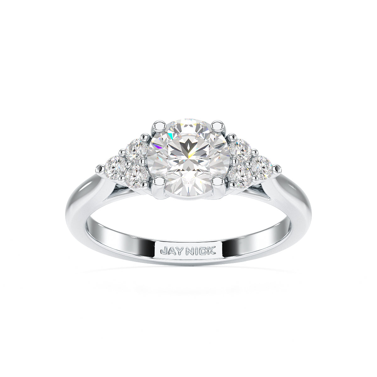 Round Cut Trefoil Engagement Ring in white gold or platinum