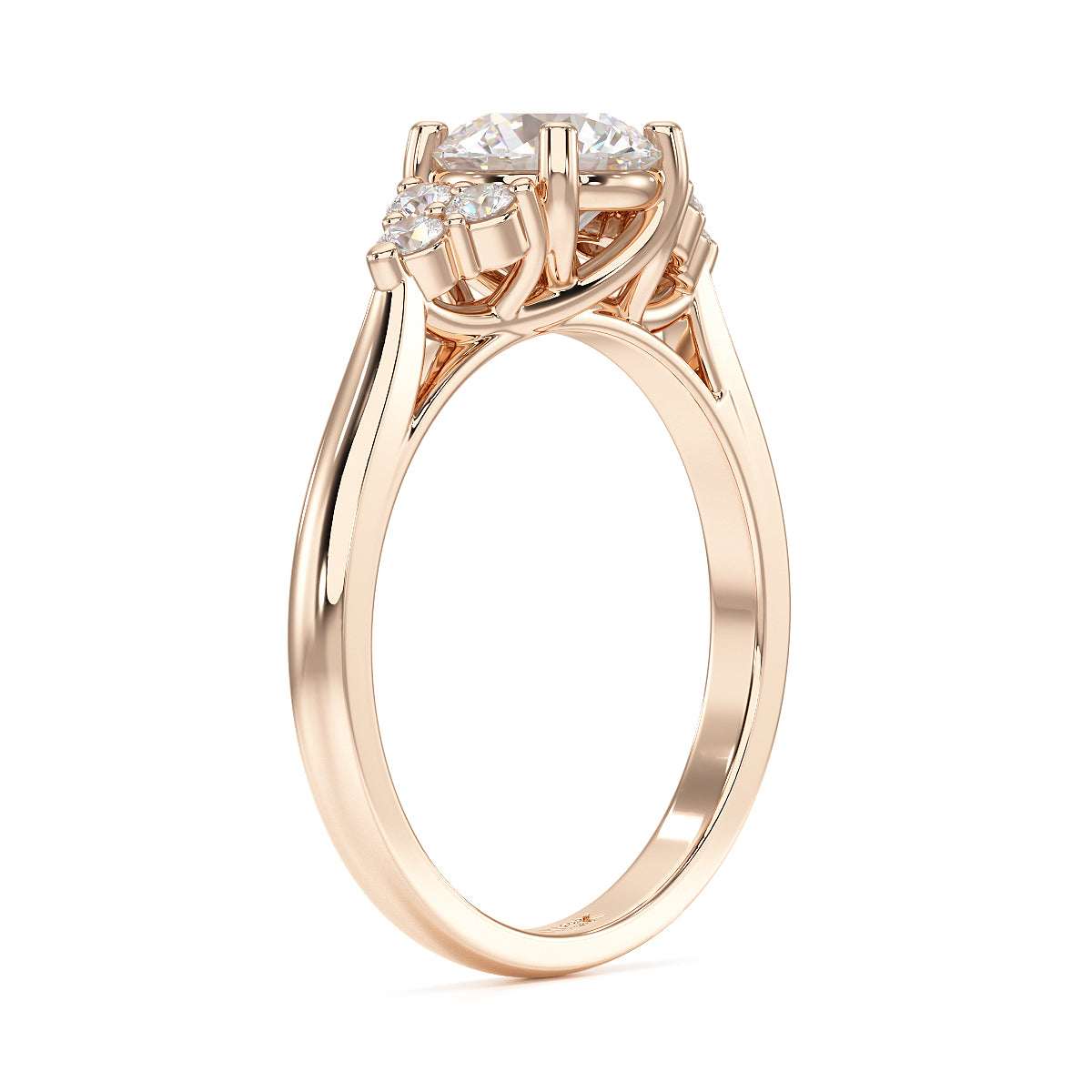 Round Cut Trefoil Engagement Ring in rose gold