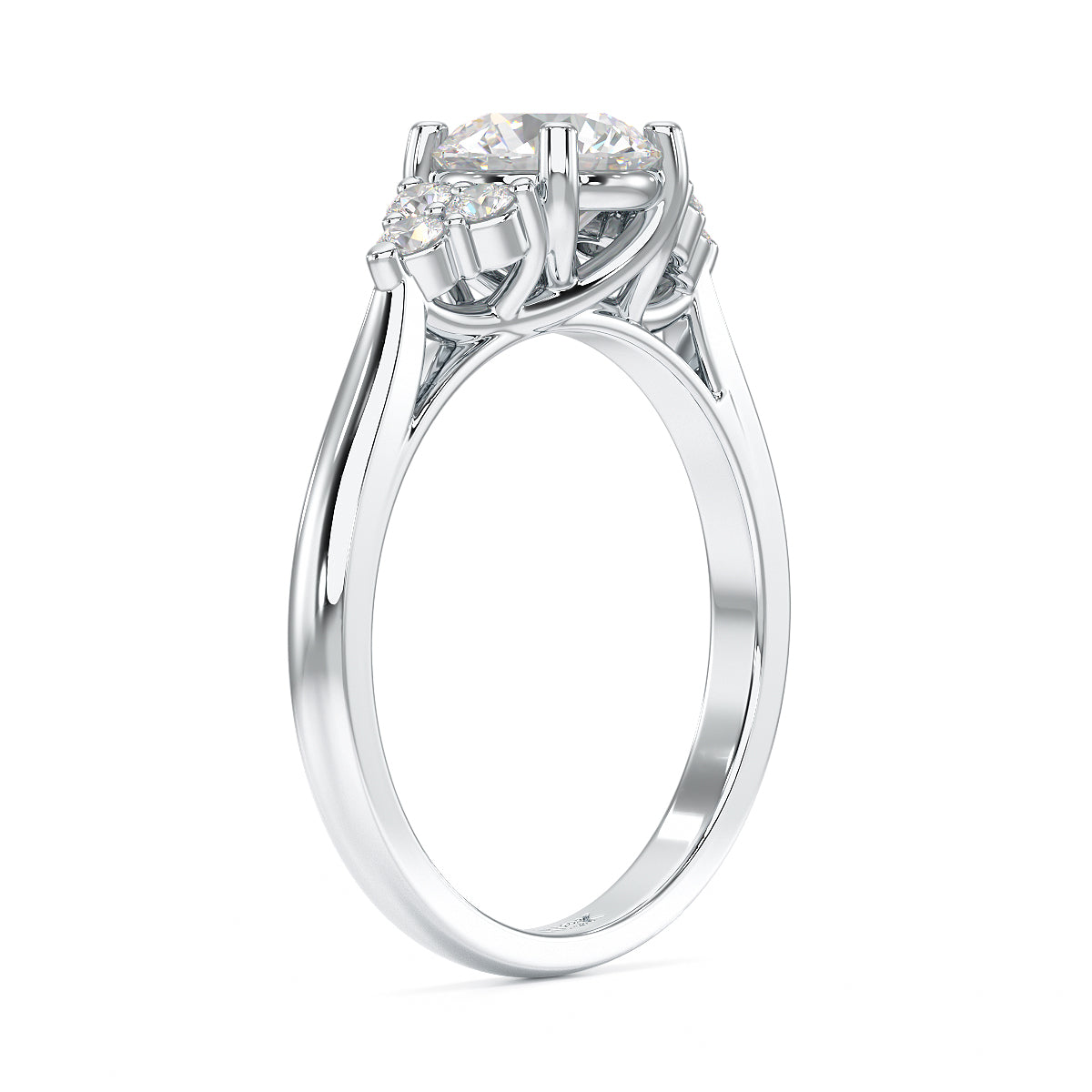 Round Cut Trefoil Engagement Ring in white gold or platinum