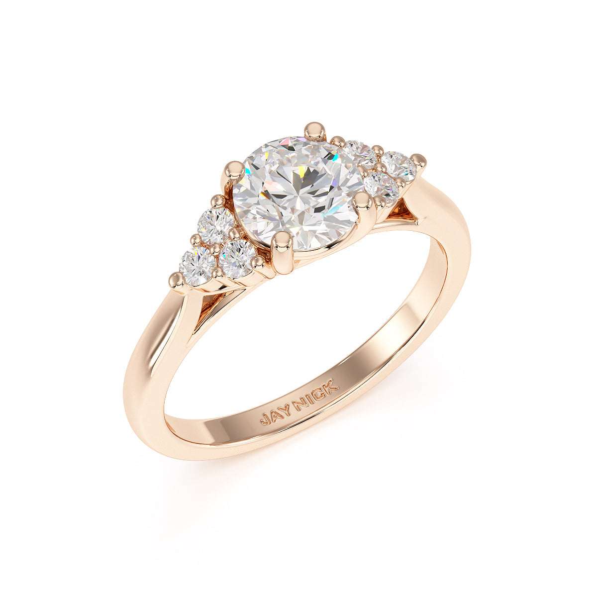 Round Cut Trefoil Engagement Ring in rose gold
