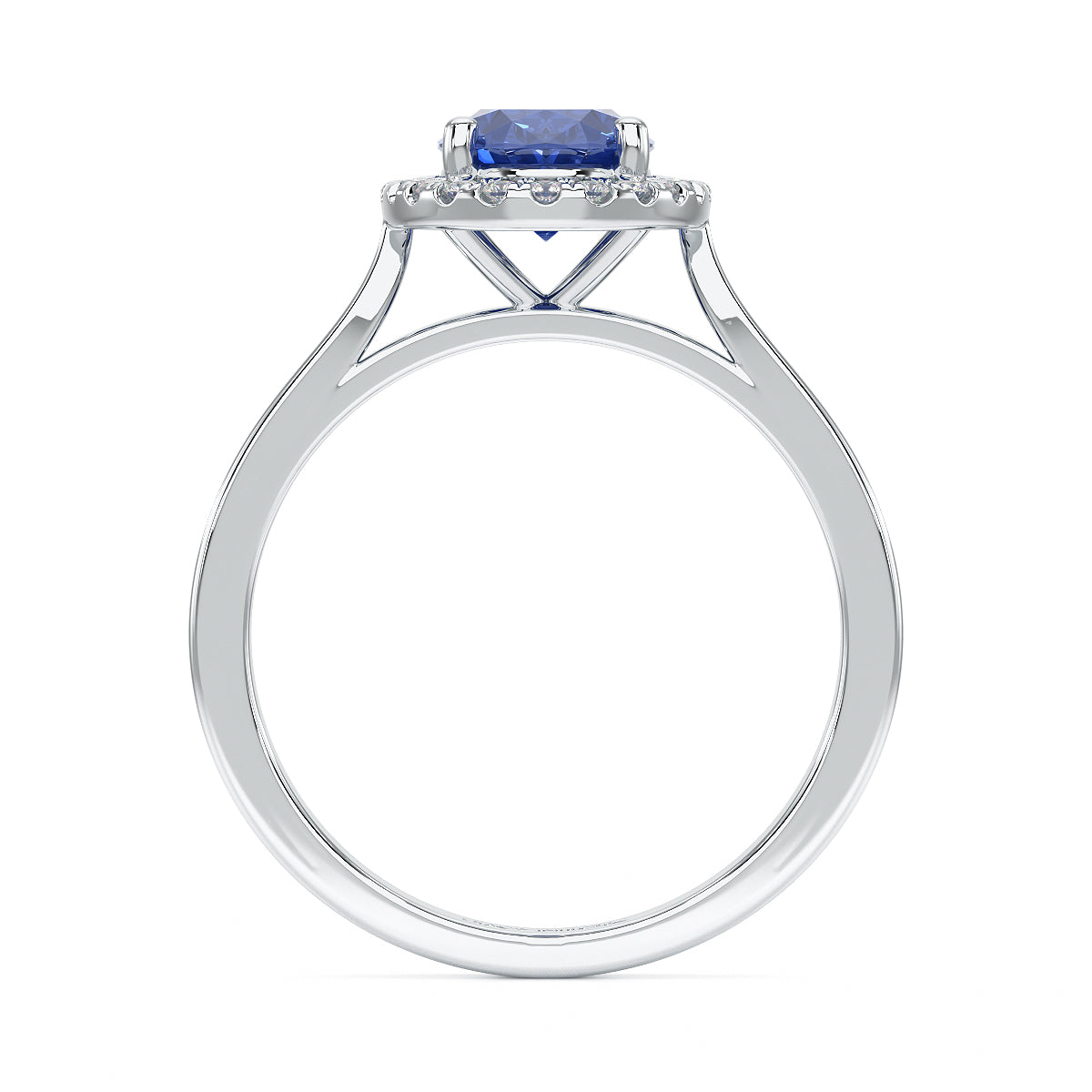 Oval Blue Sapphire Halo Ring in white gold or platinum