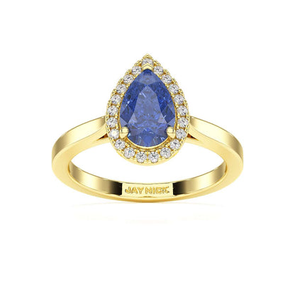 Pear Blue Sapphire Halo Ring