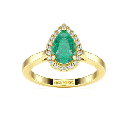 Pear Emerald Halo Ring