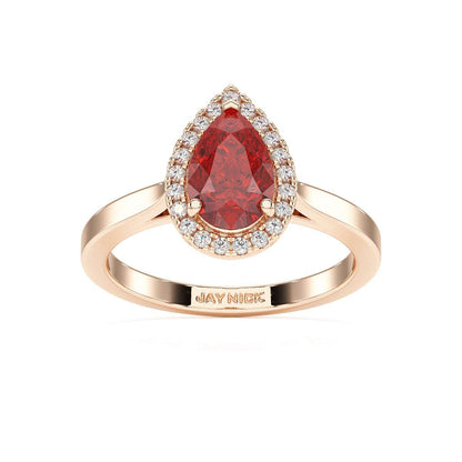Pear Ruby Halo Ring
