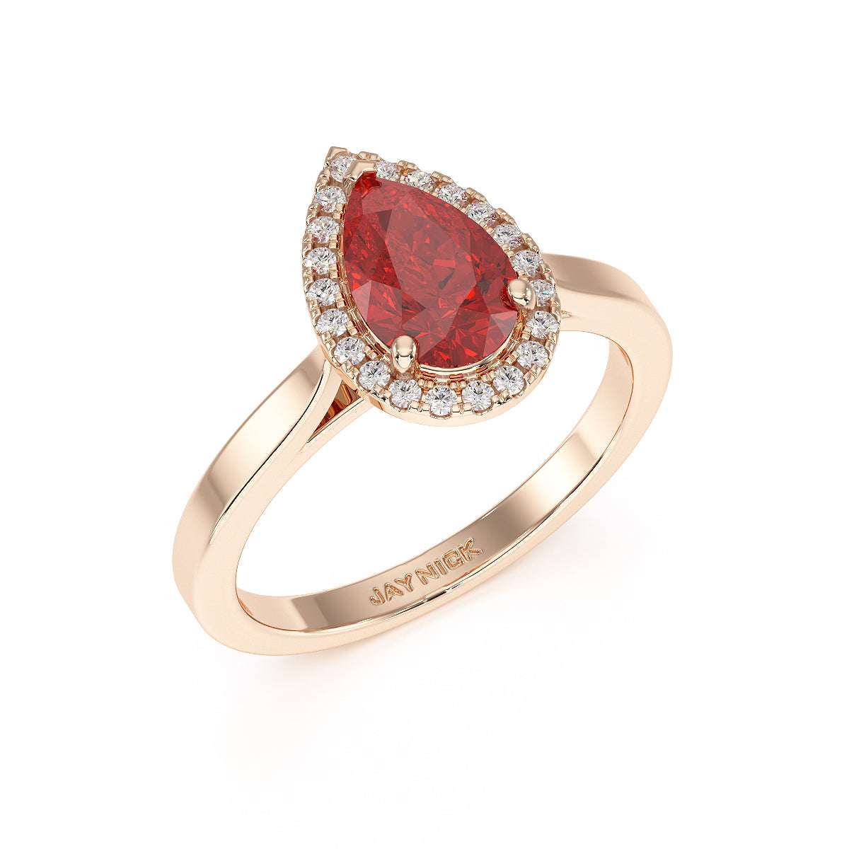 Pear Ruby Halo Ring