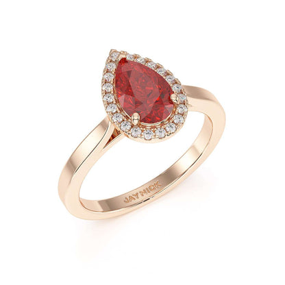 Pear Ruby Halo Ring