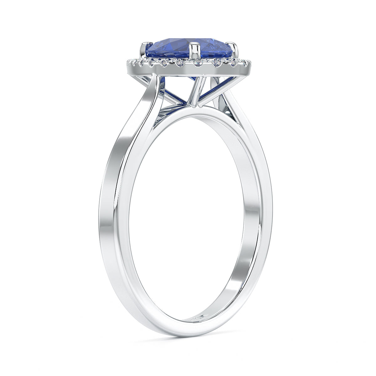 Pear Blue Sapphire Halo Ring in white gold or platinum