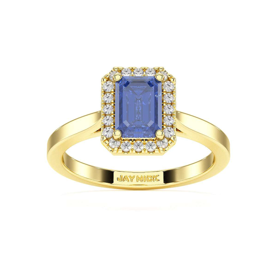 Rectangular Blue Sapphire Halo Ring