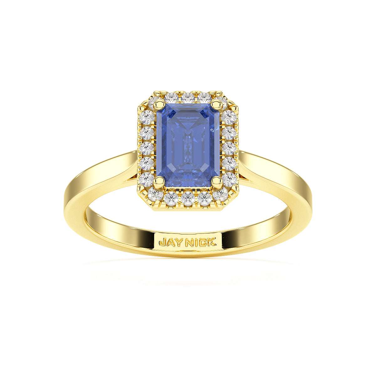 Rectangular Blue Sapphire Halo Ring