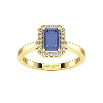 Rectangular Blue Sapphire Halo Ring