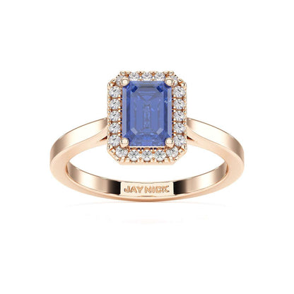 Rectangular Blue Sapphire Halo Ring