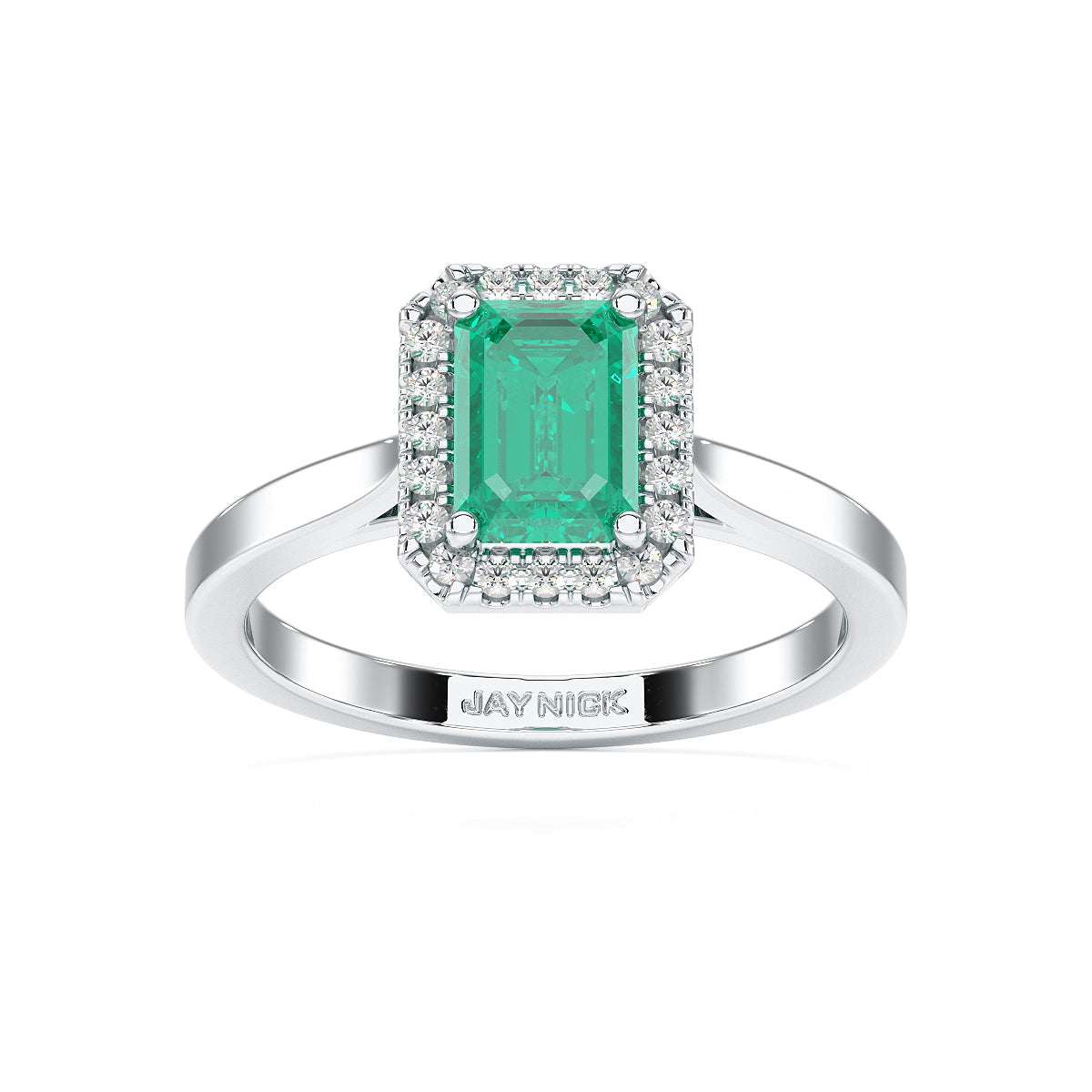 Rectangular Emerald Halo Ring