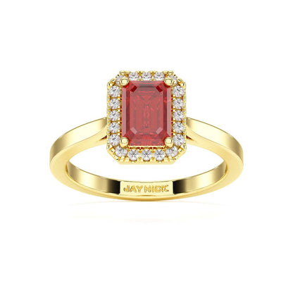 Rectangular Ruby Halo Ring