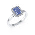 Rectangular Blue Sapphire Halo Ring in white gold or platinum