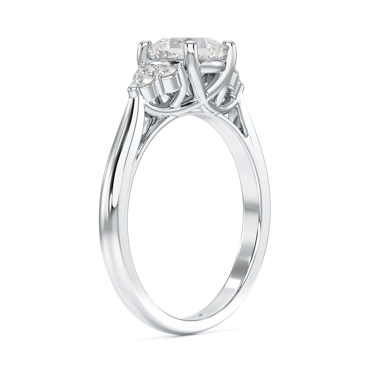 Cushion Cut Trefoil Engagement Ring in white gold or platinum