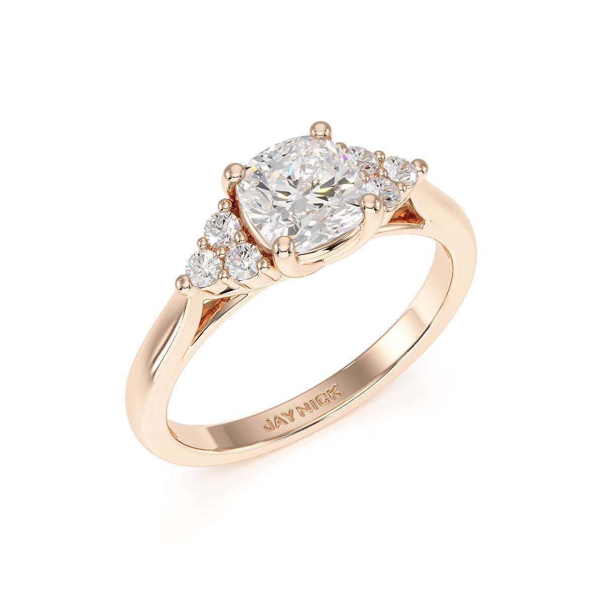Cushion Cut Trefoil Engagement Ring in rose gold