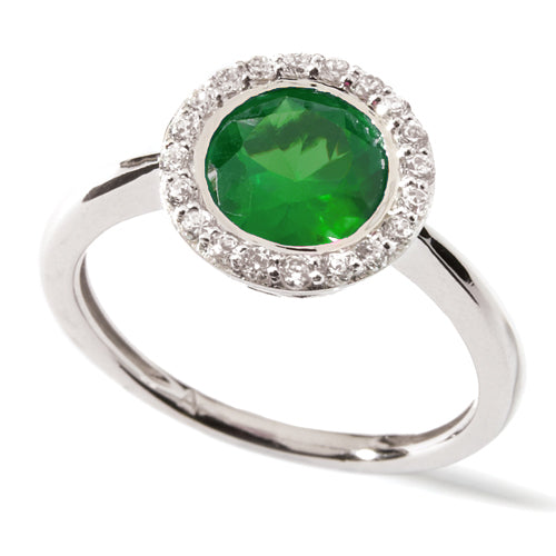 Round Emerald Halo Ring in white gold or platinum