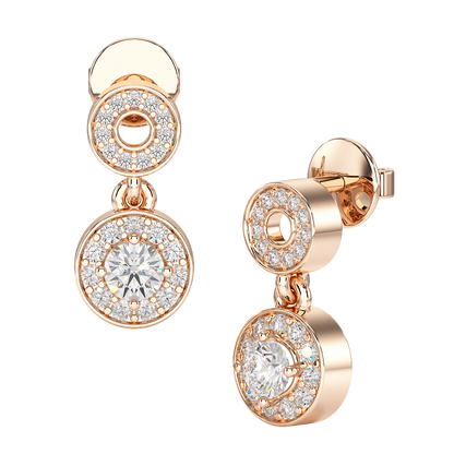 Round Cut Halo Drop Earring in rose gold