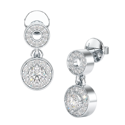 Round Cut Halo Drop Earring in white gold or platinum