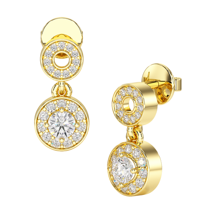 Round Cut Halo Drop Earring in yellow gold