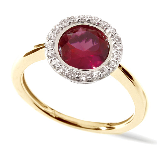 Round Ruby &amp; Diamond Halo Ring in white gold or platinum