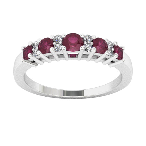 Ruby &amp; Diamond Five Stone Ring, a striking design that unites classic red rubies and brilliant diamonds in perfect harmony. 